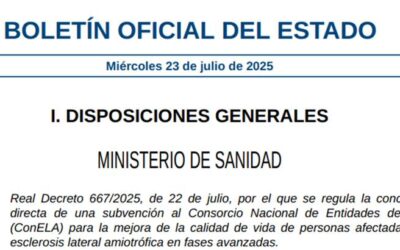 Subvención publicada en el BOE 10 millones de euros para cuidados especializados de los afectados de ELA en fases avanzadas
